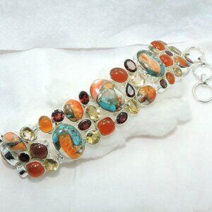 Spiny Oyster Turquoise Bracelet, 925 Sterling Silver Gemstone Bracelet, Women